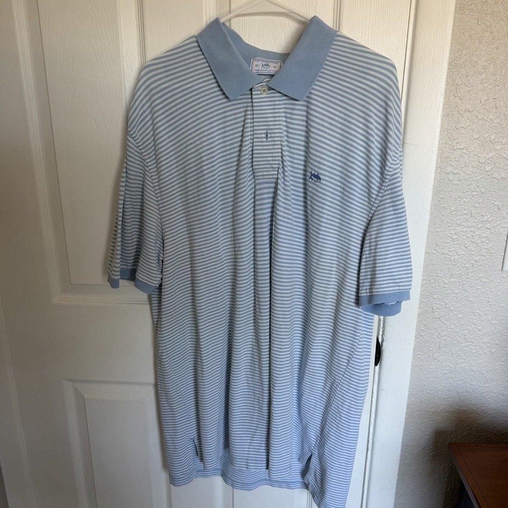 Southern Tide The Skipjack Polo Light Blue White Striped Collared Men's XL